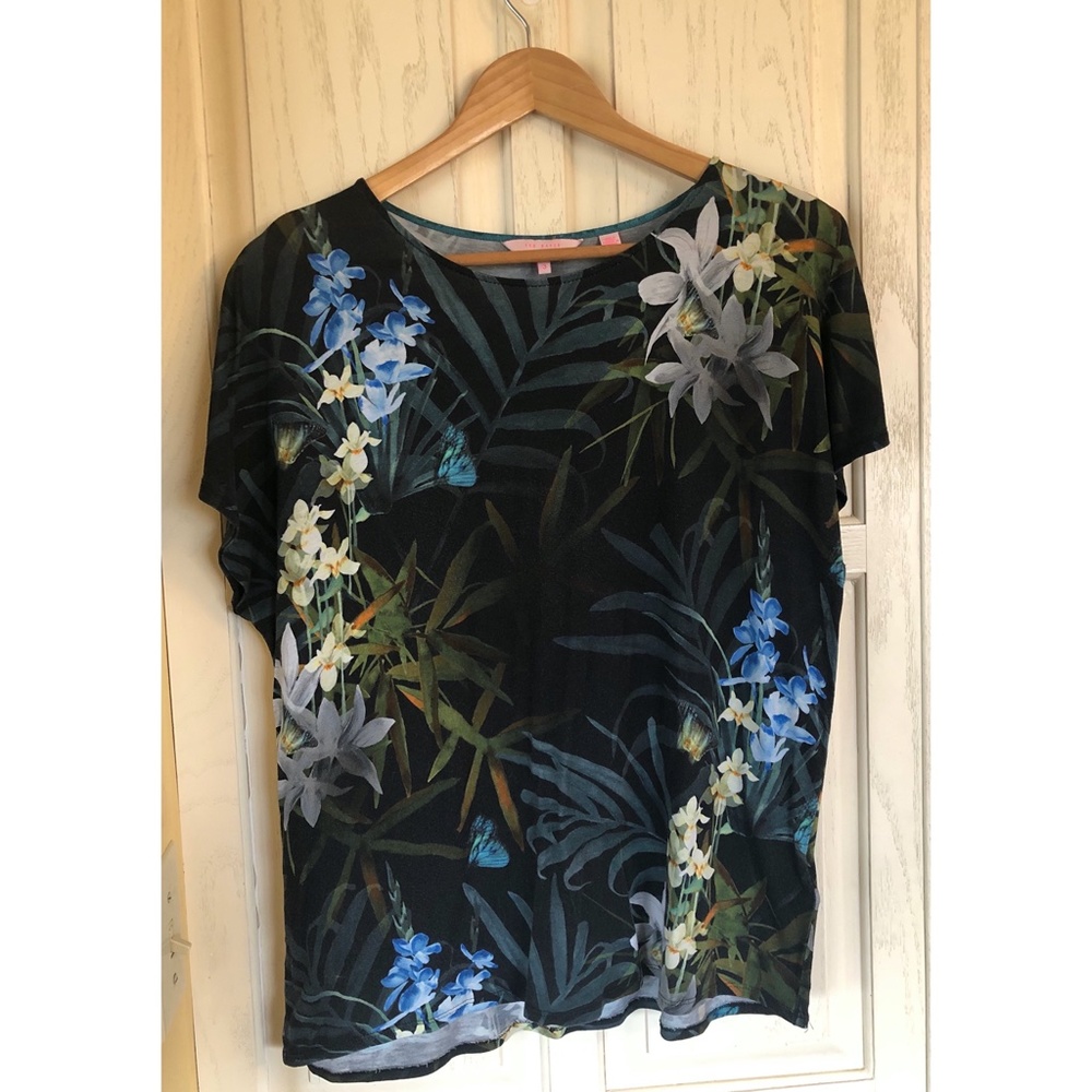 Ted Baker Black Floral Butterfly Tunic Style Tee